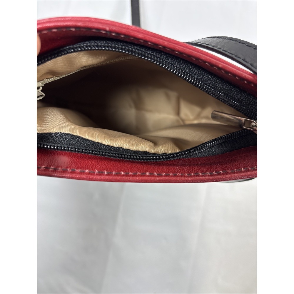Vera Pelle Genuine Leather Made in Italy Colorblock Red/Black Crossbody Bag RARE - Picture 10 of 15